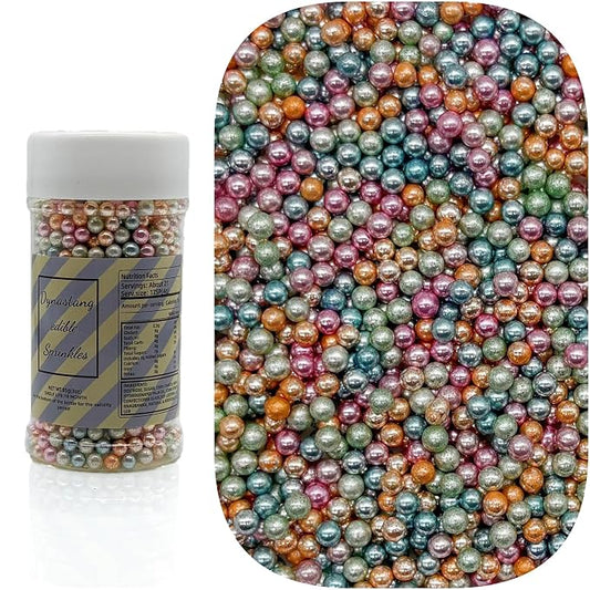 Dynastang 4mm Mixed Colour Pearls Sprinkles Edible Pearls Cake Decorating Stars Cake Decorations Cupcake Toppers Cookie Decorating Perfect for Cakes, Cupcakes, Desserts Toppings 3OZ