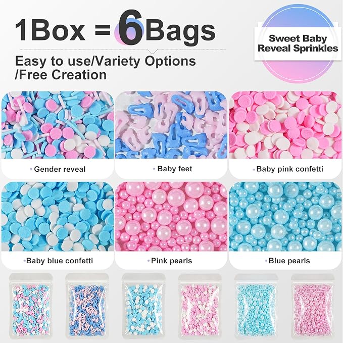 HUEBEATY Pink and Blue Cake Sprinkles with Baby Feet for Baby Shower, 180g | HUEBEATY Pink and Blue Cake Sprinkles with Baby Feet for Baby Shower, 180g