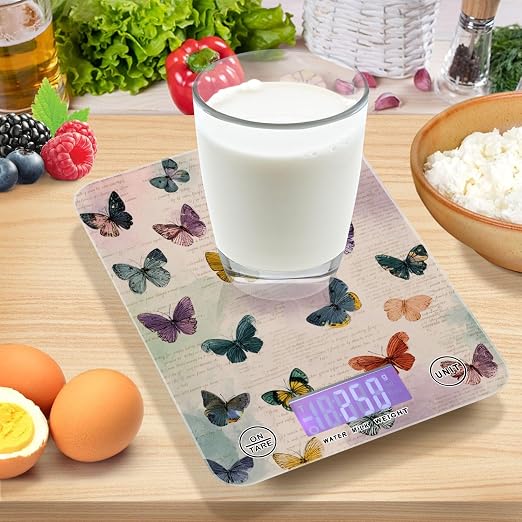 Food Scale Kitchen Scale Food Weight Scales Digital Weight Grams and Ounces Small Electronic Food Scale for Baking Cooking Vintage Beige Butterflies