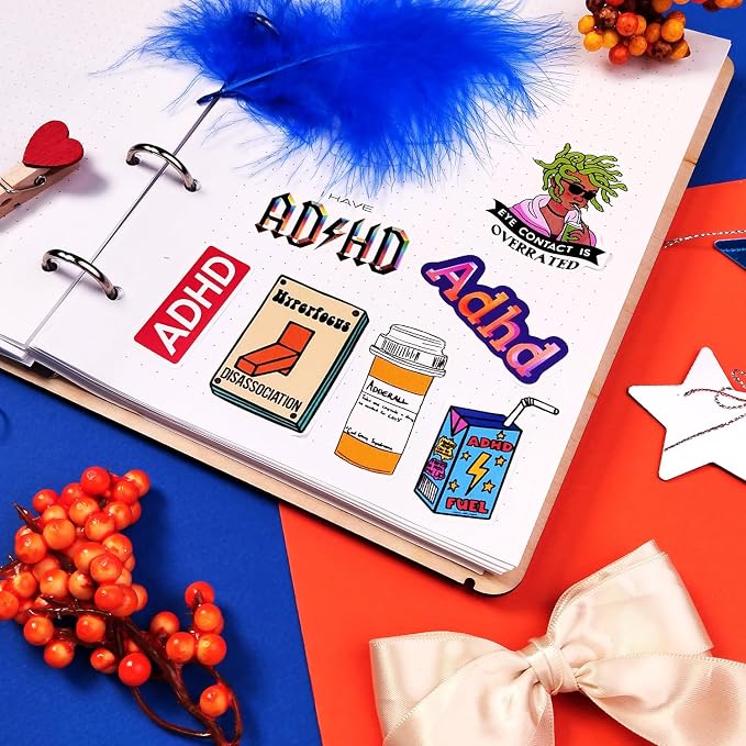 100Pcs Funny ADHD Stickers for Water Bottles, Laptops - ADHD Gifts for Adults - Neurodivergent, Neurodiversity Stickers Bulk - Mental Health Awareness Therapy Gifts for Women & Men