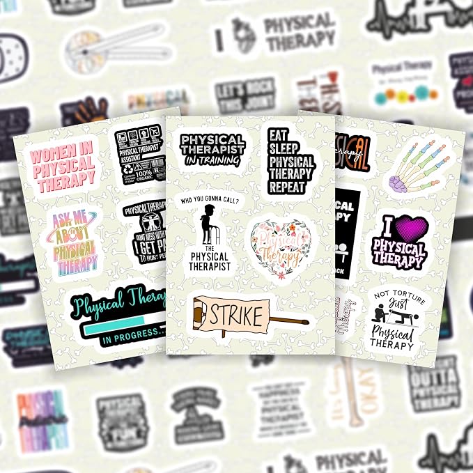 BulbaCraft Physical Therapy Stickers for Water Bottle and Laptop - Physical Therapy Party Supplies & Decorations, Waterproof Vinyl Decals, Medical and Rehab Stickers, Gifts for Women & Men