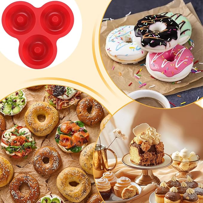Silicone Donut Mold Tray, Reusable Heat-Resistant Baking Pan With Flexible Non-Stick Feature, Safe and Durable Main, Kitchen Accessory With Usage for Donut Cake Cookie Snack Cooking Breakfast Party