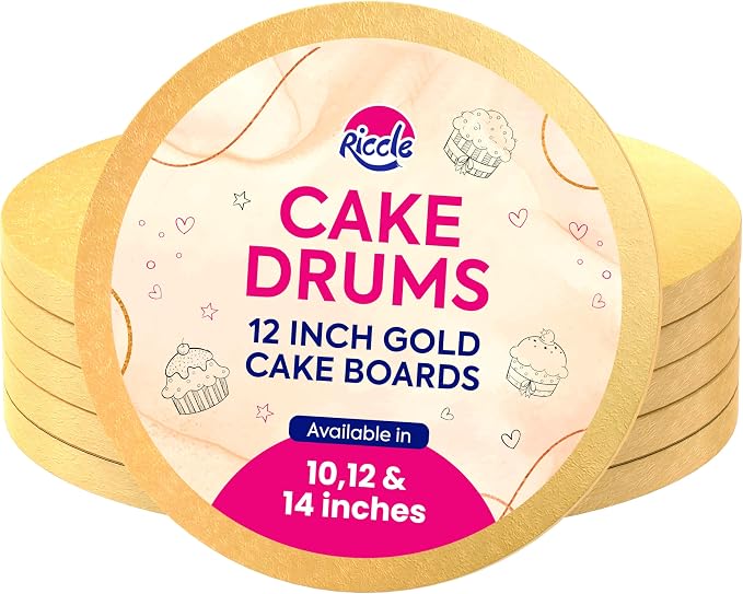 RICCLE Cake Boards - 12 Inch Cake Drum - Smooth-Edged Pack of 6 Cake Drums - Sturdy Cake Boards Round - Bend Resistant Multi-Layered Cake Base for Minimalist Displays (Gold)