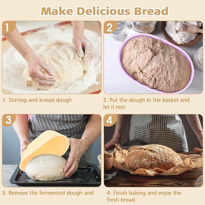 Honeydak 8 Pcs Silicone Bread Proofing Baskets Oval Banneton Basket 10 Inch Collapsible Sourdough Bread Baking Supplies Non-stick Dough Proofing Bowls Containers Oven Safe for Breads Making