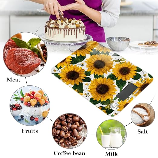 Food Scale Kitchen Scale for Baking Cooking Digital Food Weighing Measuring Scale Small Waterproof Electric Food Scale Sunflowers and Green Dragonflies