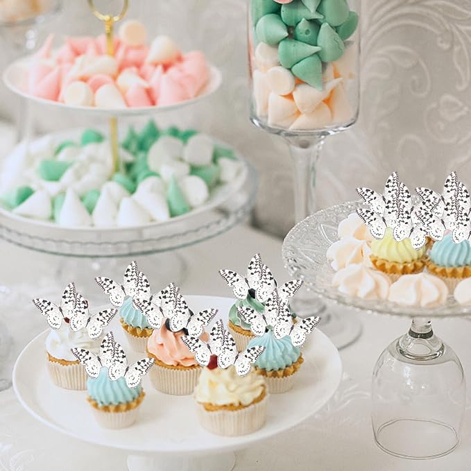 48 PCS Wafer Paper Cupcake Toppers - Edible Butterfly Cupcake Picks & Decorations for Butterfly Theme Baby Shower & Kids Birthday Party Cake Decorations - Brown