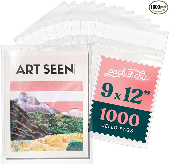 Pack It Chic - 9” X 12” Self Sealing Cellophane Bags (1000 Pack) - Resealable Adhesive Clear Bags for Gifts, 9X12 Photos, Prints, Envelopes, Letter Sized Documents