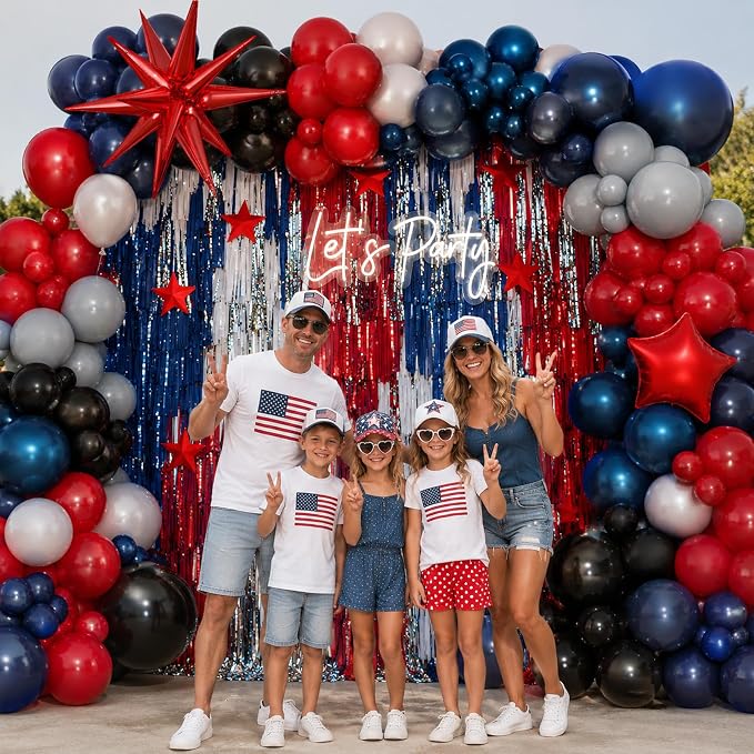 Black Red Blue Balloon Arch Garland Kit, Spider Themed 4th of July Patriotic Balloons Double Stuff Red Navy Blue Black Gray Pearl White Balloon for Kids Boys Baby Shower Birthday Party Decorations