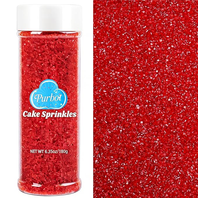 Red Sprinkles Sanding Sugar for Baking, 6.35oz/180g Edible Sparkling Sugar Crystals, Decorating Sugar Sprinkles for Cakes Cupcakes Cookies Ice Cream