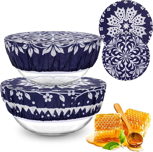 2 Large Reusable Beeswax Bowl Covers for Bread Proofing, 10/12 Inch Elastic Beeswax Wraps Cotton Cloth Sourdough Bowl Covers for Proofing Baskets, Mixer Bowls, Food Storage Containers
