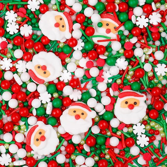 Edible Christmas Sprinkles for Baking, 4.6oz Mix Sugar Santa, Snowflake, Pearl and Jimmies, Red White Green Sprinkles for Cookies, Cupcakes, Ice Cream Decorating