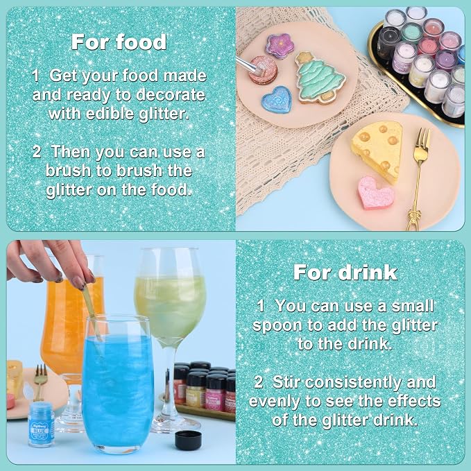 Teal Edible Glitter - 5g Food Grade Cake Decorating Shimmering Glitter, Edible Sprinkle Luster Dust for Drinks, Chocolates, Fondant, Strawberries, Cupcakes, Candy, Easter Cookie - Vegan