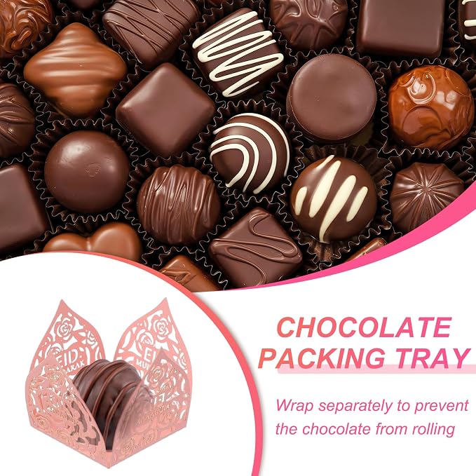uxcell 25 PCS Truffle Wrappers 0.43x0.43 Inch Square Cupcake Liners Baking Wrappers Hollow Out Paper Dessert Cups for Wedding Birthday Pink