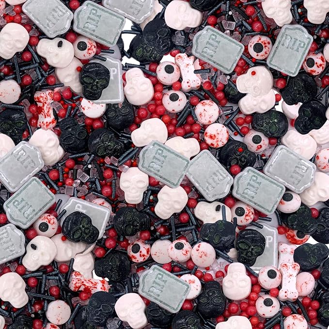 Sentovac Halloween Sprinkle Tombstone Skull Bloody Eyes Bones Red Peals Sprinkles Mix Edible for Cake Decorating Sugar Candy Cookie Cupcake Topper Baking Decorations Halloween Christmas Supplies