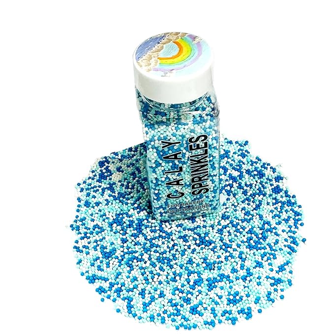 Homipooty Nonpareils Sprinkles Edible Blue White Pearl Sugar sprinkles 110g/3.88oz 2mm Mini Pearls Baking Cakes Cupcake Topper and Cake Decorations Ice Cream Cookies for Halloween Christmas