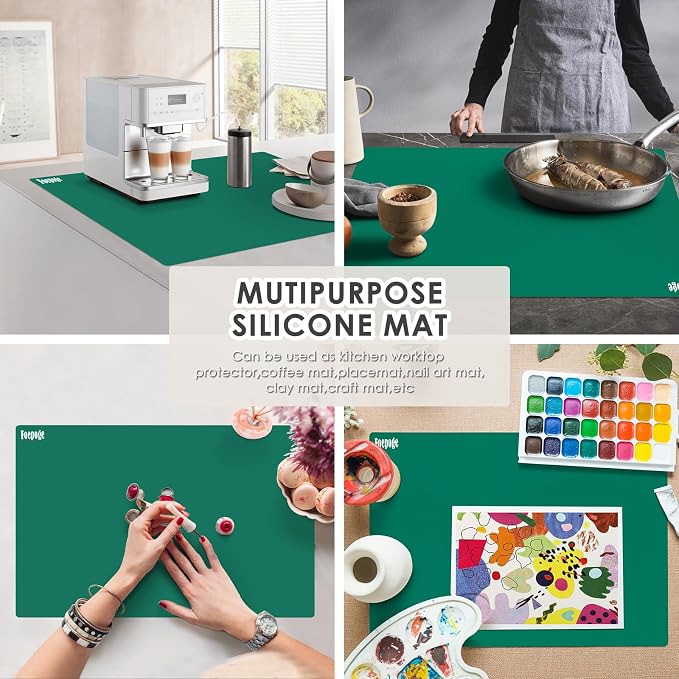 31.5" x 23.6" Extra Large Silicone Mat for Resin Casting, Crafts and Epoxy, Nonstick Silicone Sheet for Jewelry Casting Molds, Countertop Protector Mat Heat Resistant Placemats by Foepoge, Dark Green
