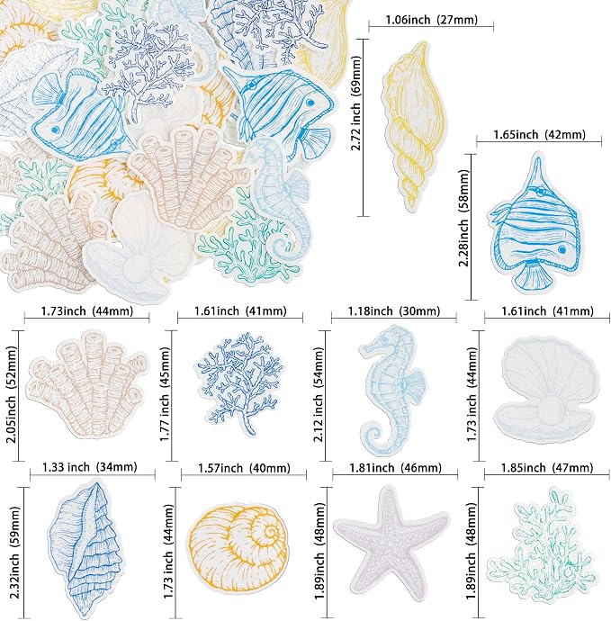 Gyufise 60Pcs Edible Seashell Cupcake Toppers Beach Sea Shell Party Decorations Edible Starfish Conch Coral SeaShell Cupcake Picks for Coastal Beach Baby Shower Birthday Party Supplies