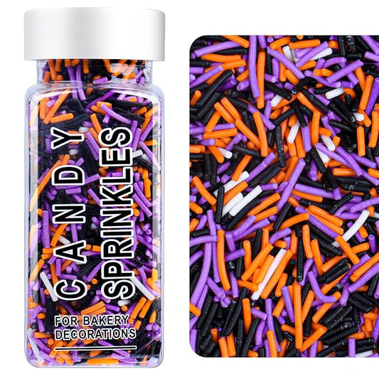 Halloween Jimmies Sprinkles - Black Orange Purple White Jimmies Mix for Cake Decorating, Edible Cookie Cupcake Decorations for Halloween Baking & Party Treats
