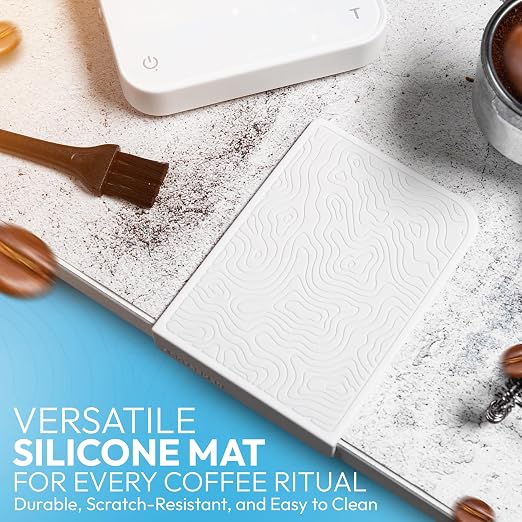 Mini Coffee Scale with Timer – Digital Barista Weight Scale with Designer-Patterned Tamper Mat, 0.1g High Precision, Portable & Rechargeable for Espresso, Pour Over, Drip, and Kitchen Brewing Use
