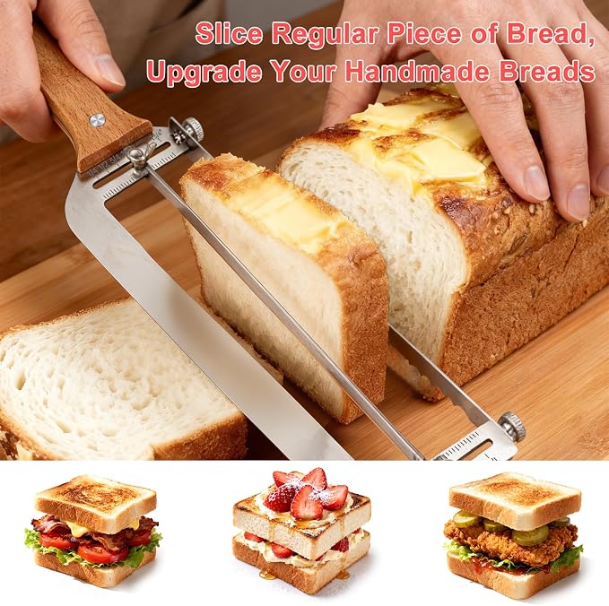 SINYWAY SINWAY 16IN Adjustable Bread Knife, Upgraded Stainless Steel Bread Slicer with Precision Thickness Guide for Sourdough Baguettes Bagels, Homemade Bread Cutter, Ideal Baker Gift