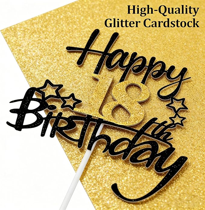 Happy Birthday Cake Topper Party Decorations for Kids Baby Showers, Themed Parties Happy Birthday Celebrations for Cake Decor Enthusiasts (Black,Gold1)