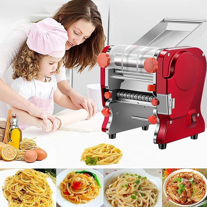 Pasta Maker Machine,Electric Noodle Maker&Dumpling Machine for Commercial&Home Use,Stainless Steel Dual-Cutter No Disassembled-3/9mm Width Noodle/Thickness Dough-Auto Noodle Sheeter