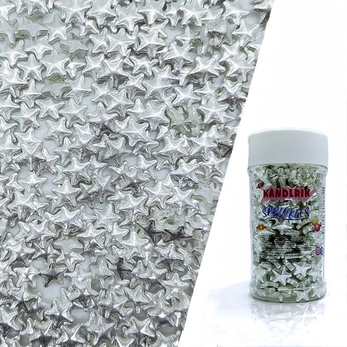 10mm Sliver Stars Sprinkles Edible Stars Cake Decorating Stars Cake Decorations Cupcake Toppers Cookie Decorating Perfect for Cakes,Cupcakes,Desserts Toppings 3OZ