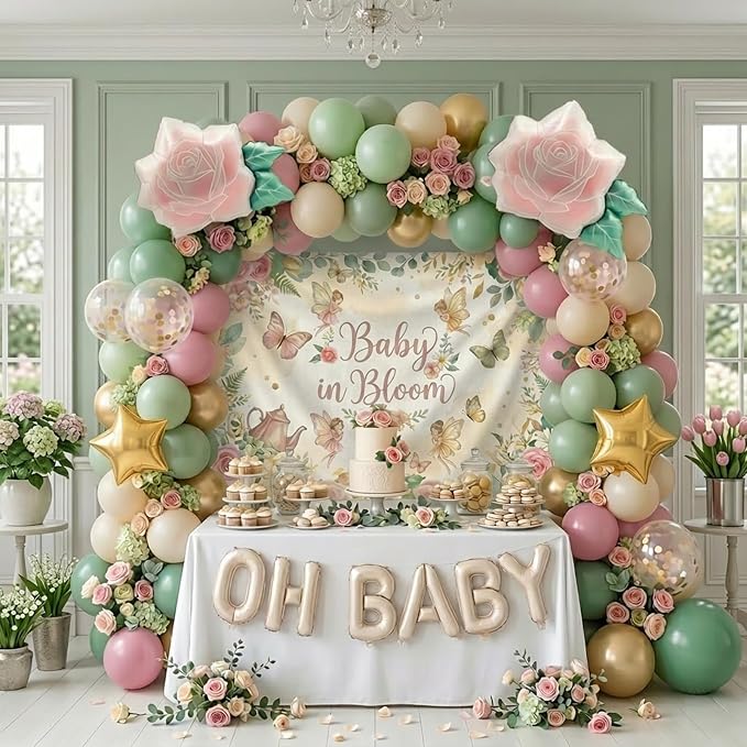 Pastel Mother's Day Balloon Garland Arch Kit with Macaron Balloon Arch kit & Flower Butterfly, Pink Rose Foil Balloons for Mother's Day Decor, Women's Birthday, Tea Party Supplies ﻿