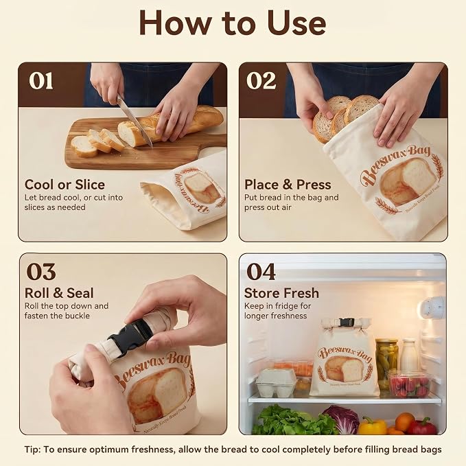 2 Pack Beeswax Bread Bags for Sourdough, Reusable Natural XL Linen Beeswax Bread Bag for Homemade Sourdough 17 x 13 Inches Freezer-Friendly Large Capacity Portable