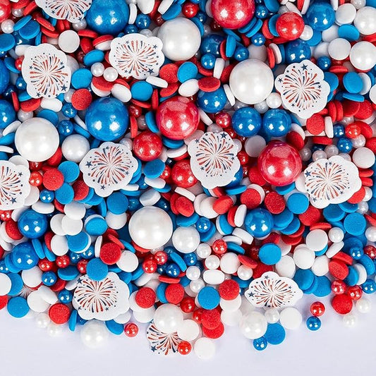 4th of July Edible Sprinkles,Red White Blue Patriotic Sprinkles Mix Edible Fireworks Wafer Paper,130g,Round Confetti Pearls Sprinkle for Cake Decorating,Flag Day,Juneteenth Independence Day Cupcake Donut Cookie Decorations for Fourth of July Party