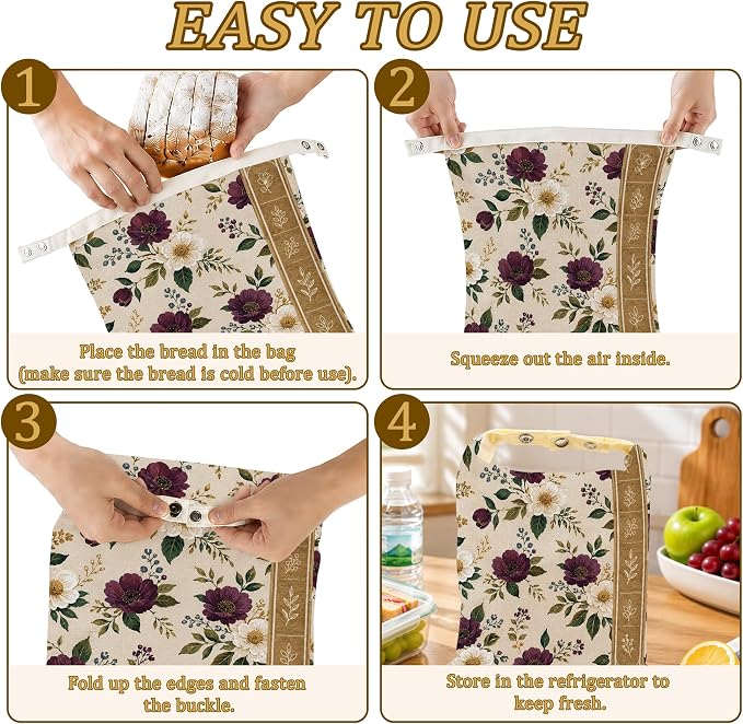 2 Pack Beeswax Burgundy Floral Bread Bags for Sourdough Homemade Breads, Reusable Beeswax Bread Ivory Botanical Storage Bag, Keep Loaves Fresh Longer, Freezer Safe & Airtight, Zero Waste 17 x 13''