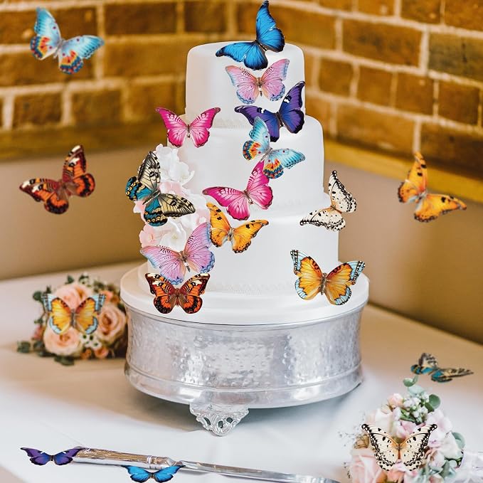 72PCS Edible Butterfly Cupcake Toppers Wafer Paper 3D Butterflies Cake Picks Colorful Cake Decorations for Spring Theme Baby Shower Wedding Kids Birthday Party Cake Decor Supplies