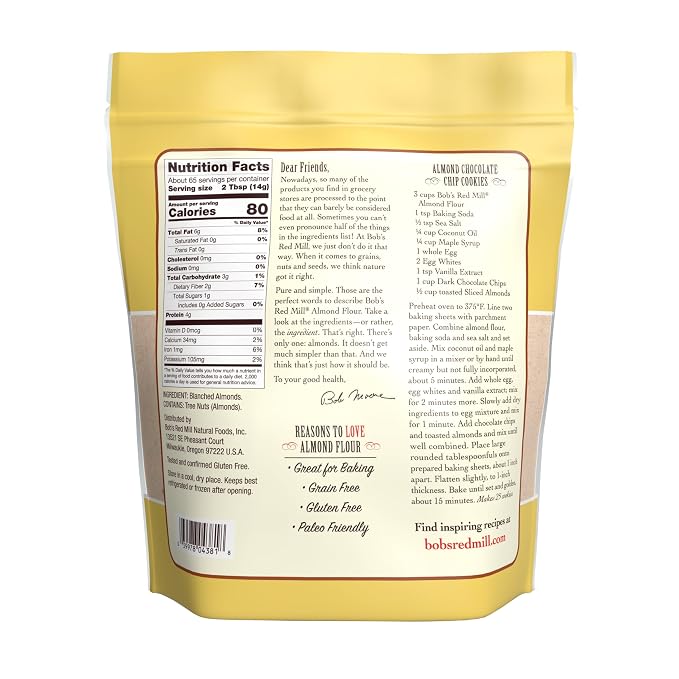 Bob's Red Mill Blanched Almond Flour, Finely Sifted – 2 Pound (Pack of 4) - Non-GMO, Gluten Free, Paleo, Vegan, Keto Friendly