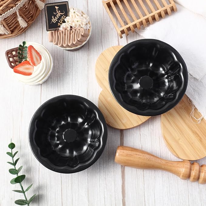 Ctosree 8 Pcs 4 Inches Fluted Mini Cake Pan Nonstick Fluted Cake Pan Carbon Steel Tube Metal Tube Oven Baking Mold with Flower Shape for Cupcake (Black)