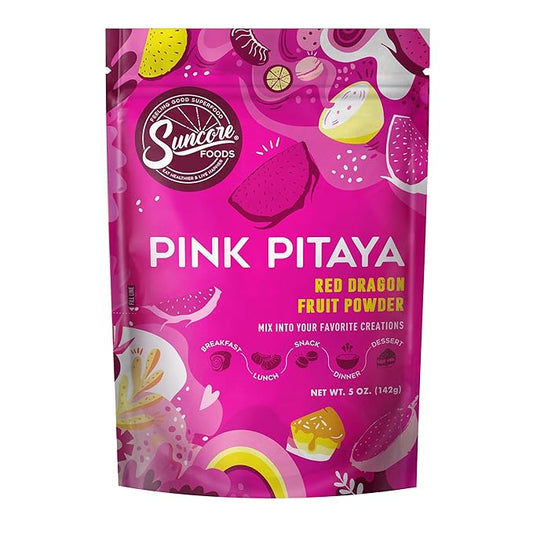 Suncore Foods Pink Pitaya Powder, Natural Pink Food Coloring, 5oz, 1-Pack | Non-GMO, Natural Pink Food Coloring Powder from Dragon Fruit, For Baking, Smoothies, Desserts, Gluten-Free, Vegan