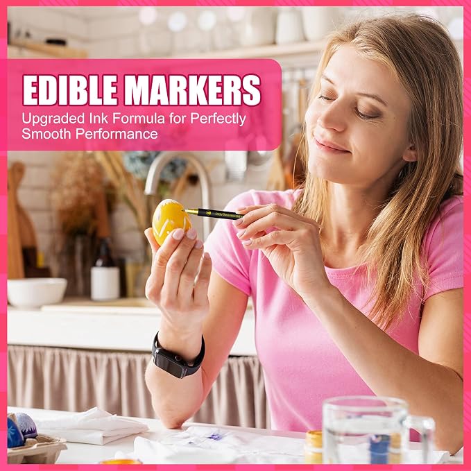 Edible Markers - 10 pcs Dual Sided Food Coloring Pens with Fine ＆ Thick Tip, Edible Food Safe Paint for Cake Decorating, Cookies, Fondant, Frosting, Icing, Easter Eggs, Food Grade Gourmet Writers
