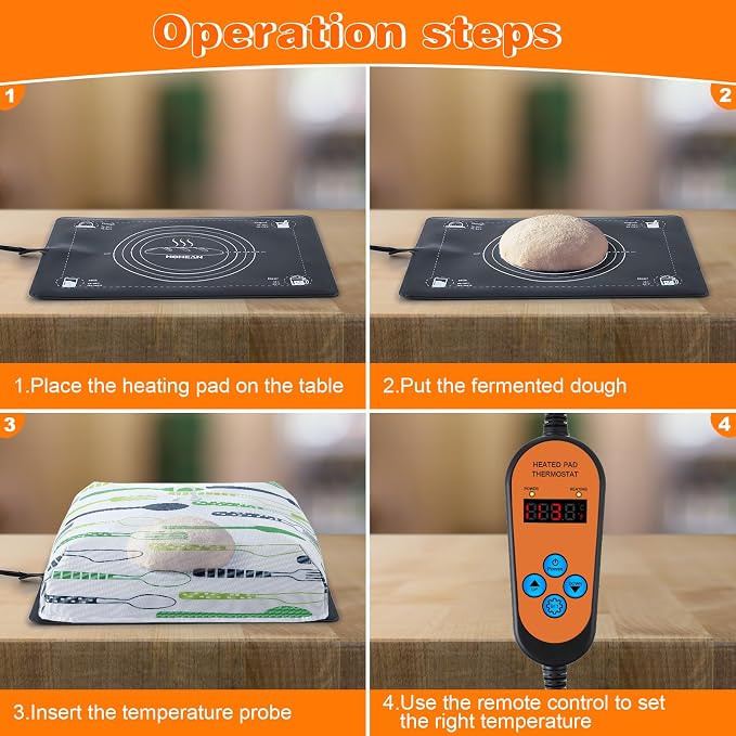 Sourdough Warming Mat, 59°F-140°F Adjustable Dough Proofing Heating Mat with Thermostat, Dough Proofings Mats for Sourdough Starter with Heat Shield, Bread Proofing Mats for Doughs Food Heating