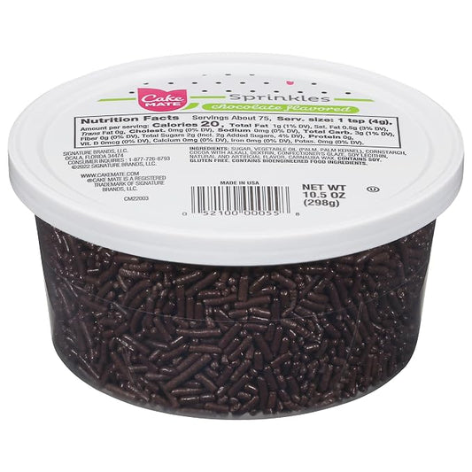 Cake Mate Chocolate Sprinkles with lid - Dessert Sprinkles for Ice Cream, Cookies, and Brownies, 10.5 oz Tub (Chocolate Jimmies)