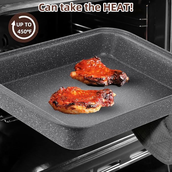 11-Piece Nonstick Baking Pans Set - Professional Grade Carbon Steel Bakeware with Premium Coating- Dishwasher Safe, Stackable, Oven Safe to 450°F (Steel Gray)