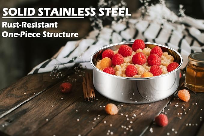 Leonyo 8 Inch Cake Pan Round Set of 3, Stainless Steel 8Inch Round Cake Pans Tins Set for Baking, Metal Circle Layer Tin for Birthday Wedding Party, Dishwasher Oven Safe