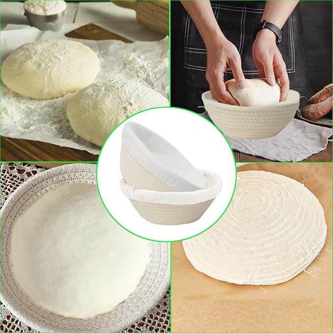 8 Inch 2 PCS Round Banneton Bread Proofing Basket，Banneton Bread Proofing Basket，Sourdough Proofing Basket with Liner - Round Banneton Basket for Baking