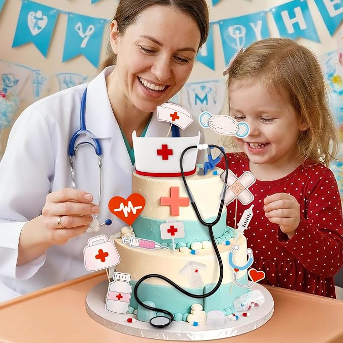 Hooqict 27Pcs Nurse Graduation Cake Decorations Set with Mini Cap, Medical Kit, Medicine, Nurse Cake Toppers & Cupcake Toppers for Medical Birthday Decorations Nursing Graduation Party Supplies