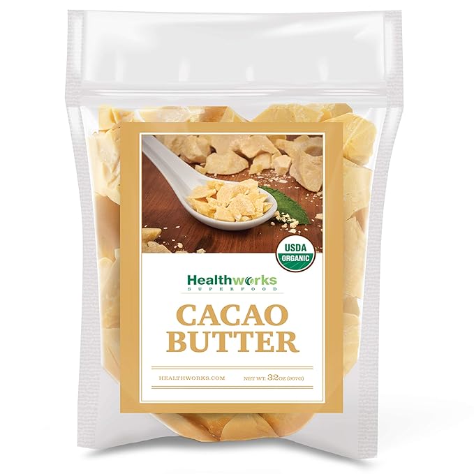 Healthworks Superfoods Organic Cacao Butter - 32 Oz / 2 Lbs - USDA Certified Organic from Peru - Unrefined Non-Deodorized Cocoa - Sugar-Free, Keto, Vegan & Non-GMO - Antioxidant Superfood