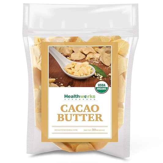 Healthworks Superfoods Organic Cacao Butter - 32 Oz / 2 Lbs - USDA Certified Organic from Peru - Unrefined Non-Deodorized Cocoa - Sugar-Free, Keto, Vegan & Non-GMO - Antioxidant Superfood