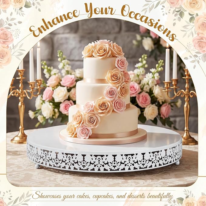 Wenqik 18 Inch White Cake Stand Set Metal Round Cupcake Dessert Stand with Cake Cutting, Flower Spatula Wedding Cupcake Pastry Display Candy Holder Display for Wedding Party Birthday Baby Shower