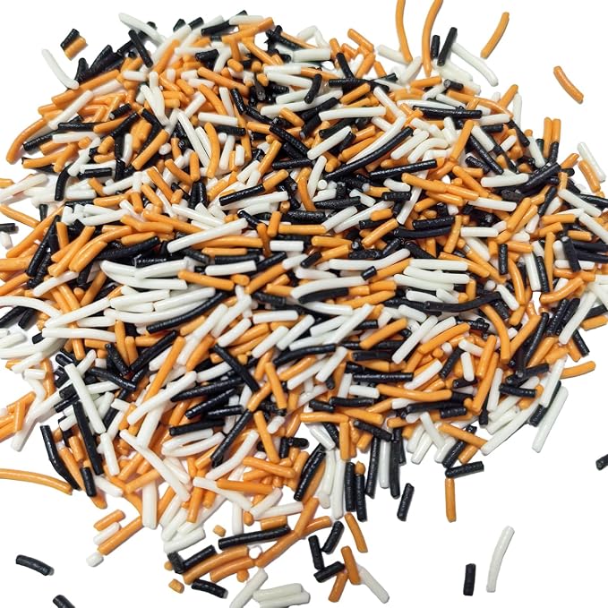 Senchanting Black Orange White Jimmies Sprinkles, Edible Halloween Themed Sprinkle Mix, Thanksgiving Birthday Jimmy Sprinkles Toppers for Decorating Baking Cupcakes Cake Cookies Ice Creams Donuts Candy