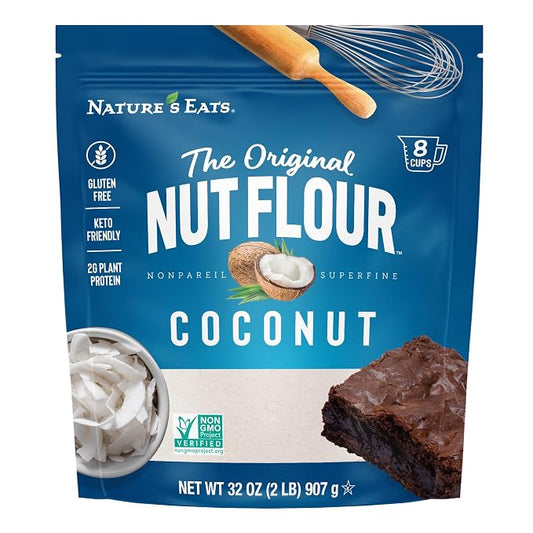 Nature’s Eats Coconut Flour 32 oz - 100% Organic Fine Coconut Flour - Gluten Free, Keto, Vegan Baking Ingredient - Non-GMO, High Fiber - Grain Free Flour Substitute for Healthy Recipes