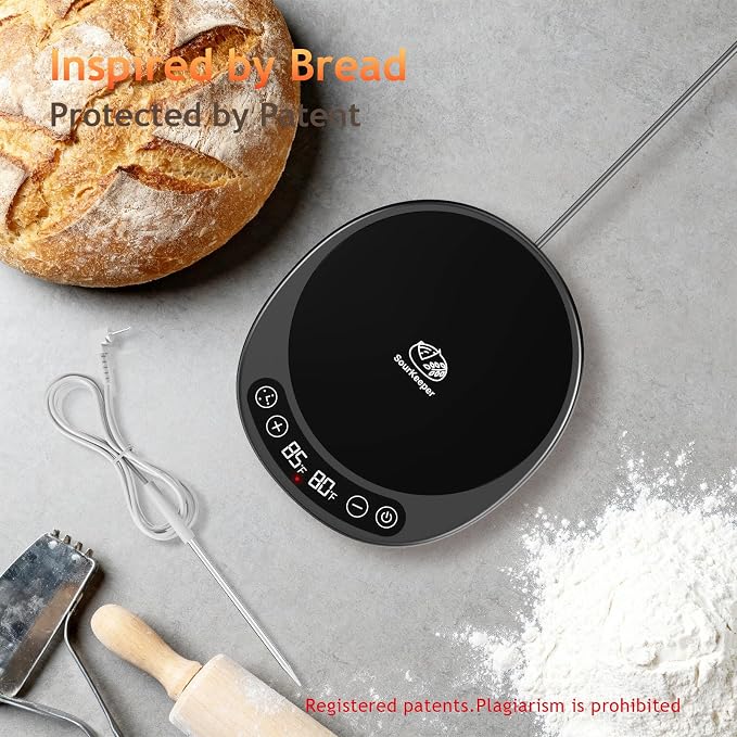 SourKeeper, Larger 2-in-1 Sourdough Starter Warmer Pro - 2026 Upgrade Larger Heating Plate, Dough Temp Probe, 1°F Control (70–110°F), 24H Timer, Real-Time Monitoring Black