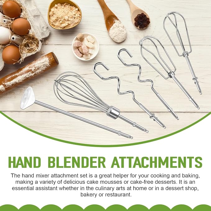 Hand Mixer Beaters Fits for Cuisinart Stainless Steel Left and Right Turbo Style Beaters,Wire Egg Whisk,Liquid Blending Rod,Dough Hooks-CHM Series Hand Mixer CHM-3 CHM-7PK HM-50 HM-70,Set of 6