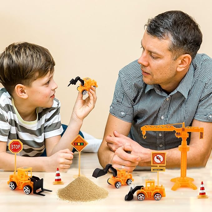 21PCS Construction Cake Toppers Truck Cake Decoration Set Excavator Tractor Tower Crane Cupcake Topper Traffic and Road Sign for Construction Happy Birthday Party Supplies